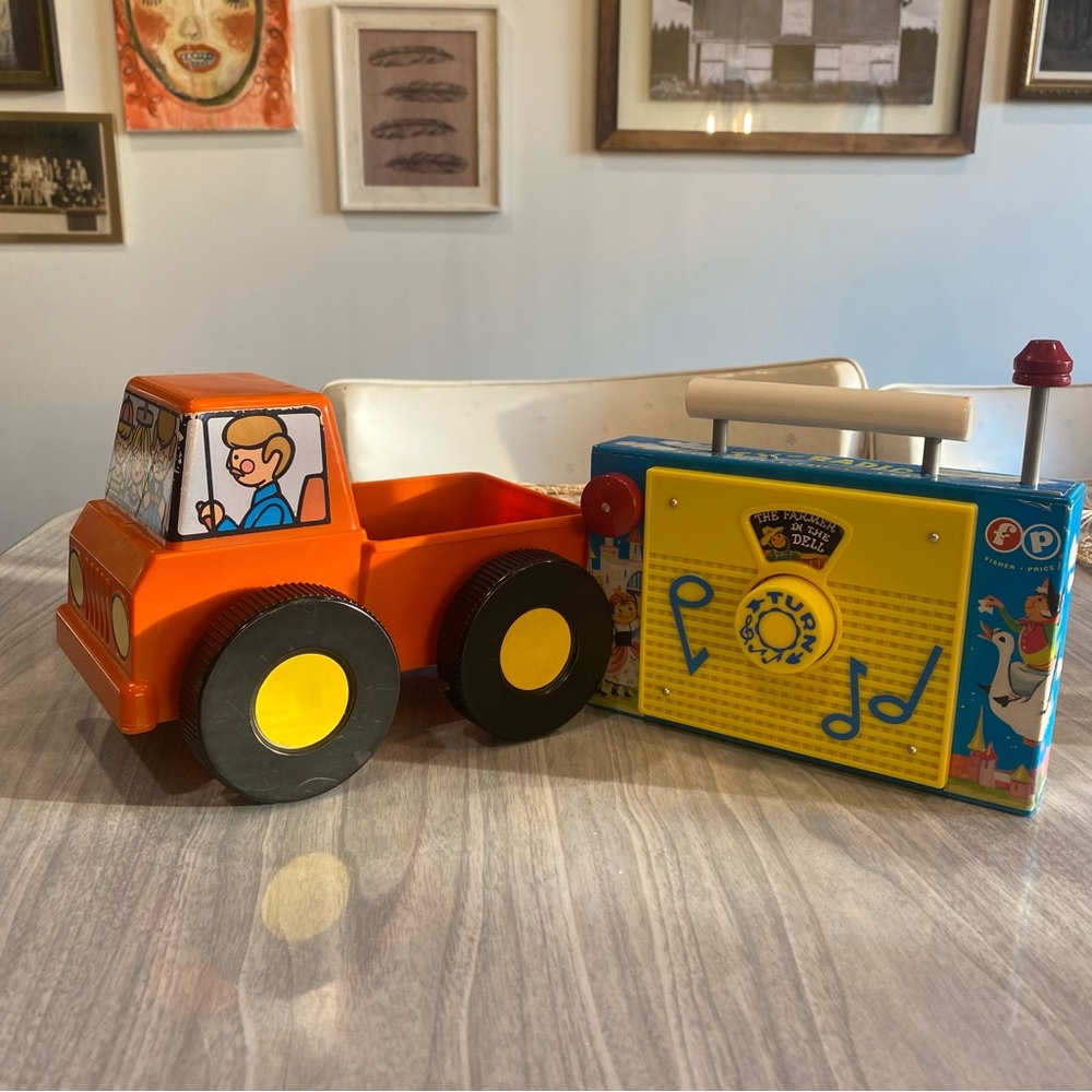 Vintage Baby Toys• Wind Up Music Machine by Fisher Price & Tupperware Toys truck